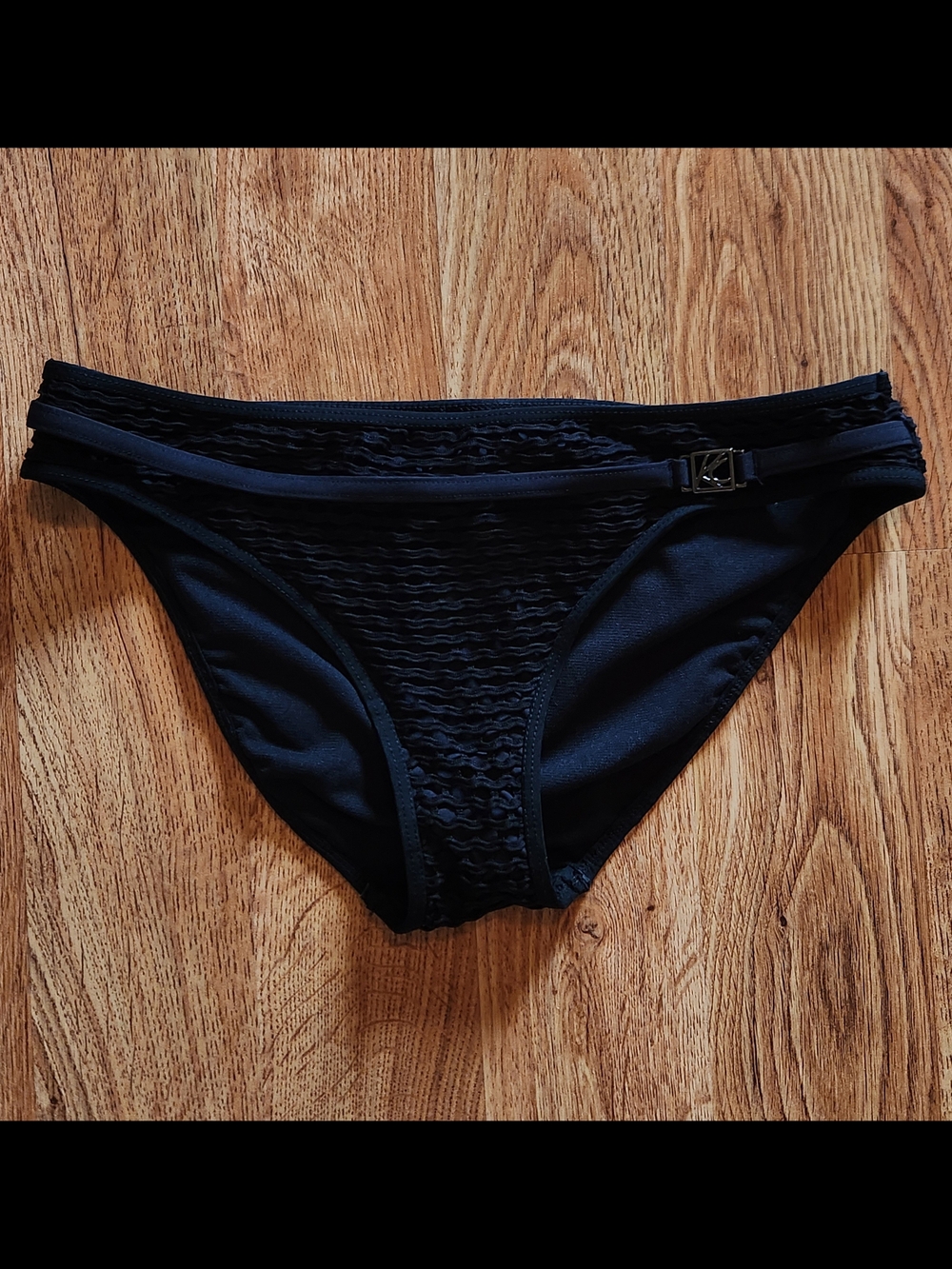Kenneth Cole New York Black Swim Bikini Bottom with Textured Design, Size Small